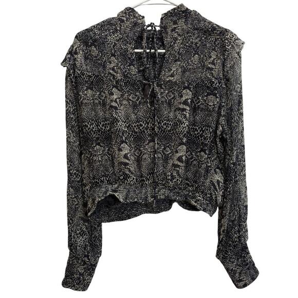 Free People Women S/P Roma Chiffon Snake Ruffle Long Sleeve Blouse Animal Print - Picture 8 of 8